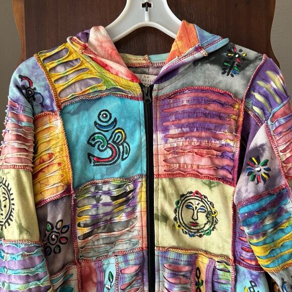 Vintage Y2K The Collection Royal Women’s Medium Patchwork Long Zip Hoodie Jacket - Picture 2 of 9